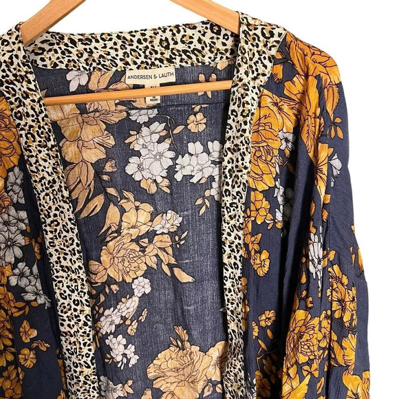 Anthropologie Anderson & Lauth Kimono Womens One Size Blue Gold Floral Cardigan - Picture 3 of 16